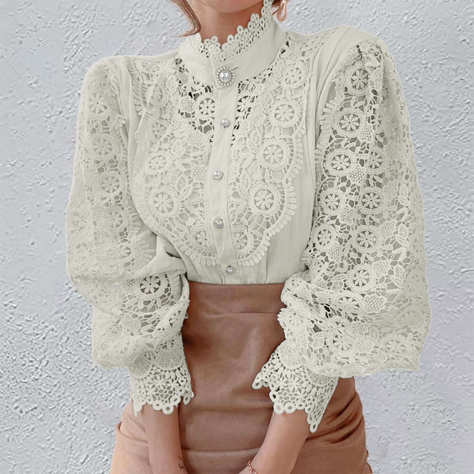 thumbnail image 2 of Top holgado y elegante con botones y patchwork floral para mujer - Blusa transpirable de poliéster para primavera/verano/otoño, oficina/playa/citas, 2 of 8